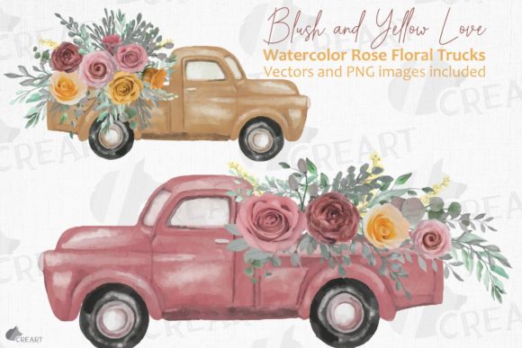 Blush and Yellow Roses Pickup Trucks Art Graphics