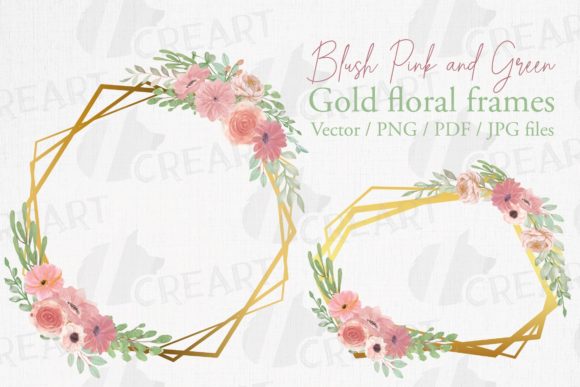 Blush Pink Floral Golden Wire Frames Graphics