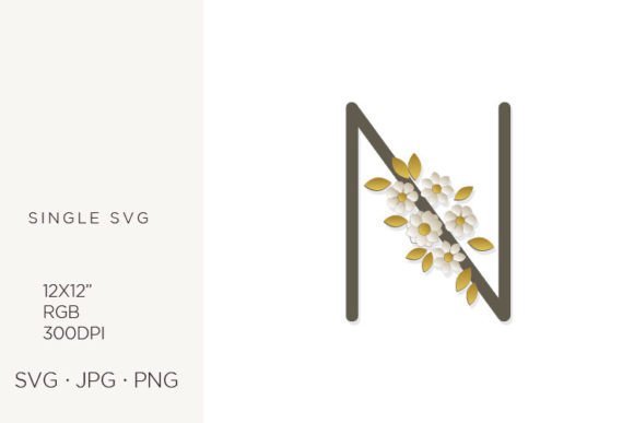 Floral Monogram, Flowers, Letter N Graphics & Icons