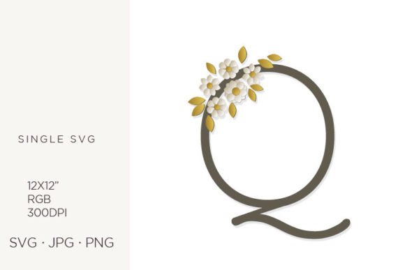 Floral Monogram, Flowers, Letter Q Graphics & Icons