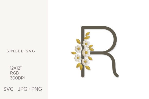 Floral Monogram, Flowers, Letter R: Graphics & Icons for Handmade Brands