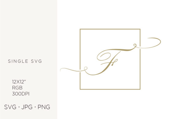 Gold Script Letter F Inside Square Frame Graphics
