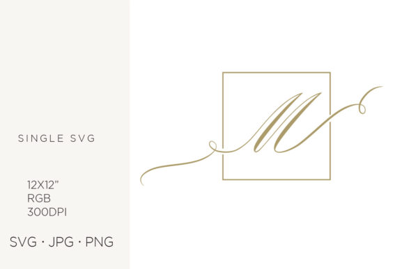 Gold Script Letter M Inside Square Frame Graphics
