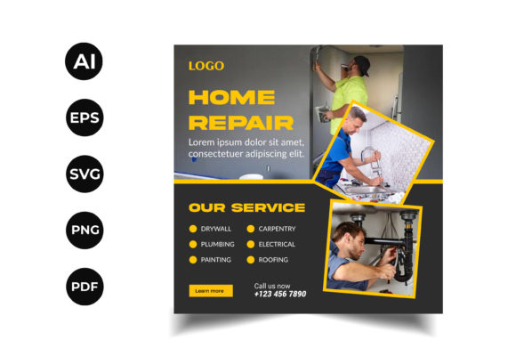 Home Repair Social Media Post: Graphics and Web Templates