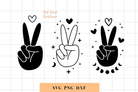 Peace Sign Silhouette and Outline Graphics for Crafts