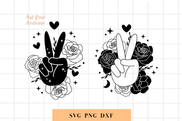 Peace Sign with Flowers and Moon Graphics for Crafts