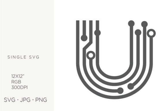 Tech Monogram, Digital Initial Letter U